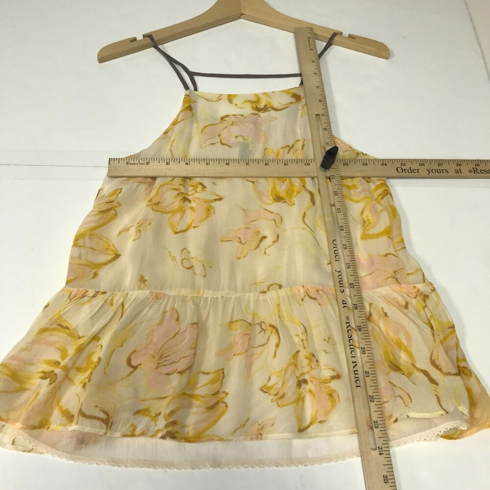 Anthropologie HD In Paris Cami Tank Top Womens Small Peach Yellow Floral Peplum - Picture 10 of 12